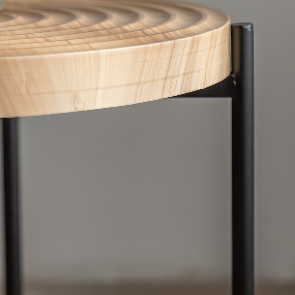 Modern Thread Design Round Coffee Table with Concentric Circular Pattern， MDF Table Top with Cross Legs Metal Base