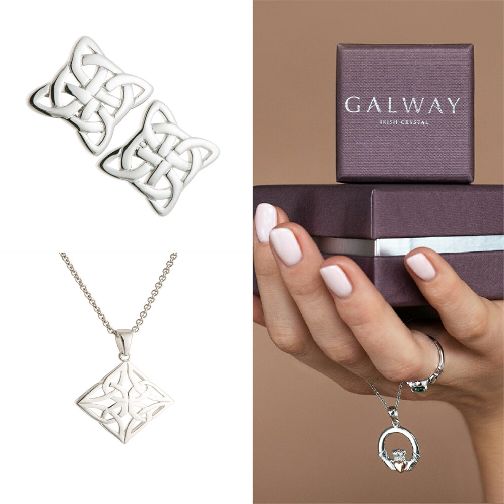 Galway Crystal Celtic Knot Sterling Silver Set