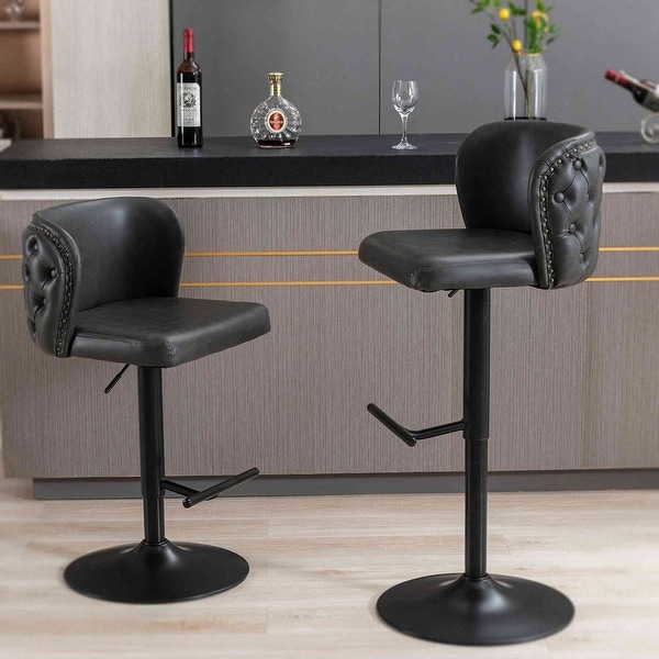 PU Upholstered Swivel Barstools with Adjusatble Height， Set of 2