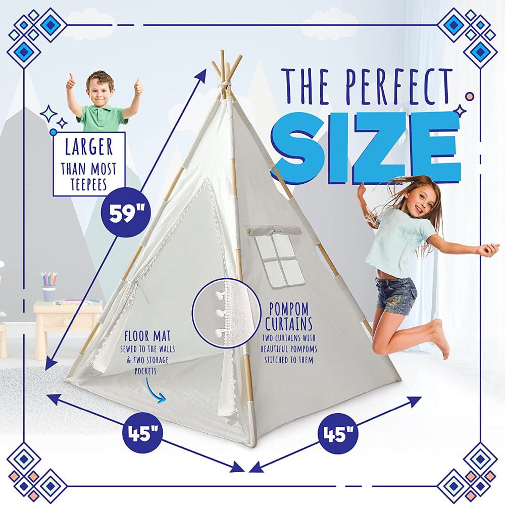 Orian Teepee Tent for Kids Playhouse With LED Lights and Pom Poms