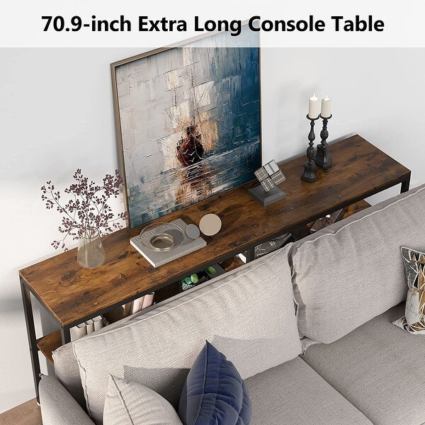 70.9 inch Extra Long Narrow Sofa Console Table with Storage Shelves