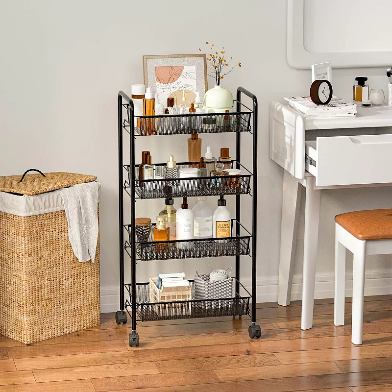 4 Tier Storage Rack Trolley Cart