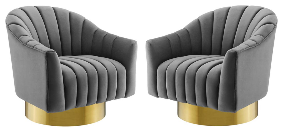 Buoyant Swivel Chair Performance Velvet Set of 2   Contemporary   Armchairs And Accent Chairs   by Modway  Houzz