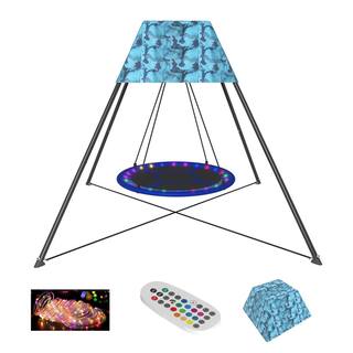 Tatayosi Blue Specialty Swing Stand with Oxford Tent and Nest Swing and LED Strips J-H-W55058044