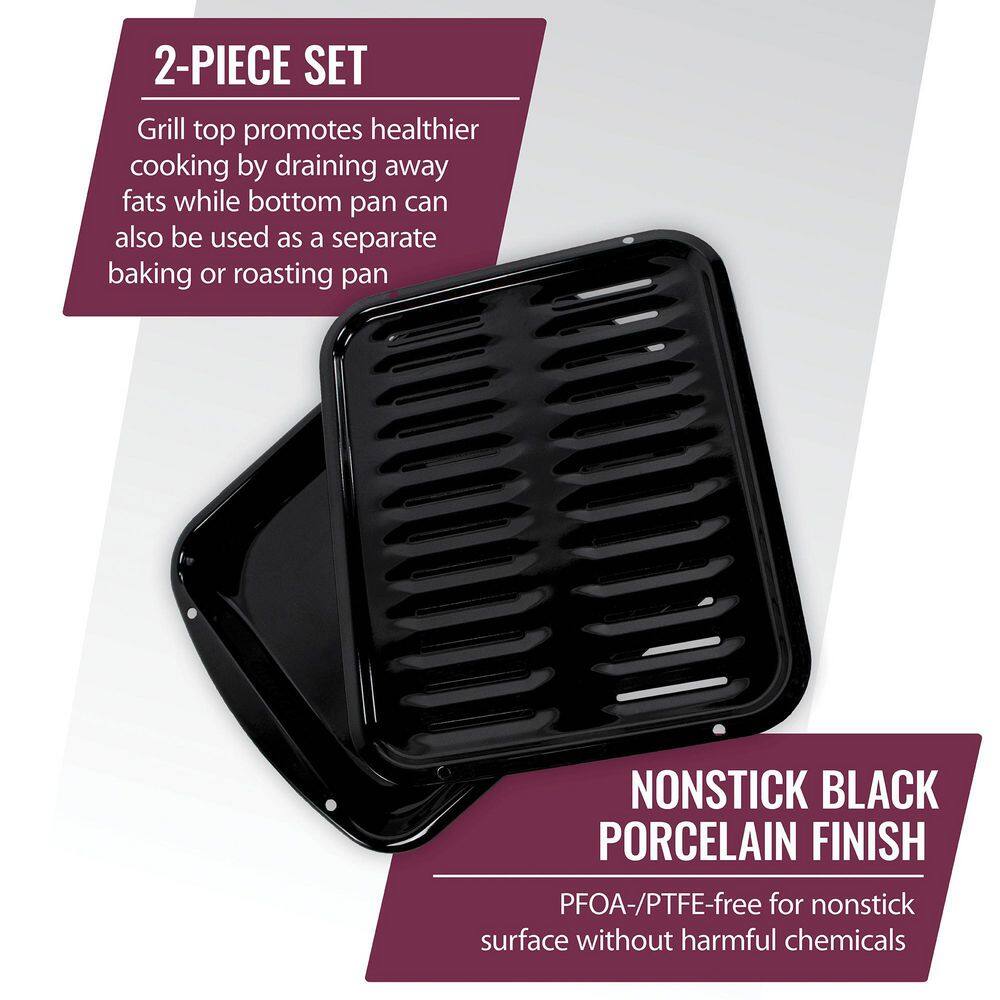 CERTIFIED APPLIANCE ACCESSORIES 2-Piece Porcelain Heavy-Duty Broiler Pan and Grill Set 50016