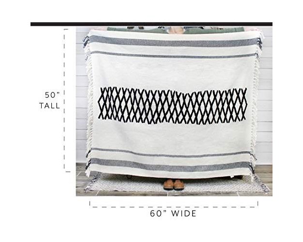 Auldhome Design 50x60 Boho Throw Blanket Black And White Striped