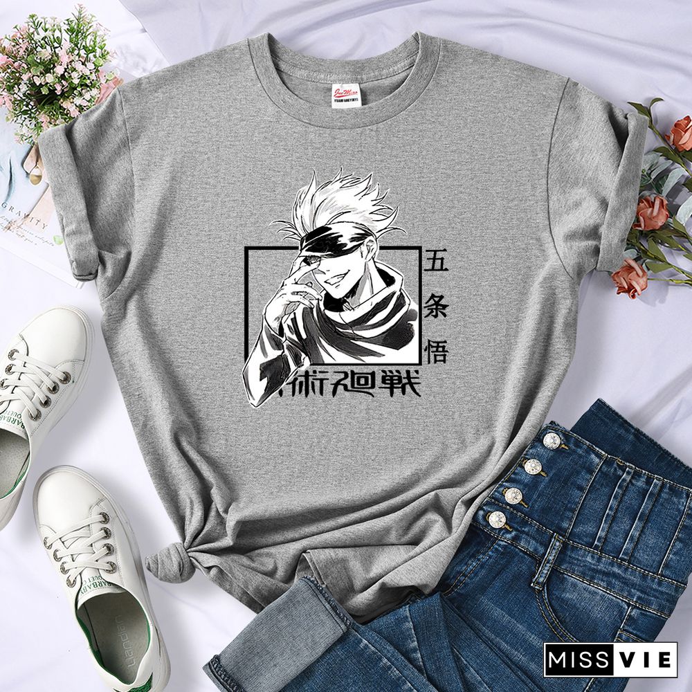 Gojo Satoru Anime Jujutsu Kaisen Womens Tshirts Street Breathable Short Sleeve Personality Cool Tee Shirt Casual Summer T-Shirt