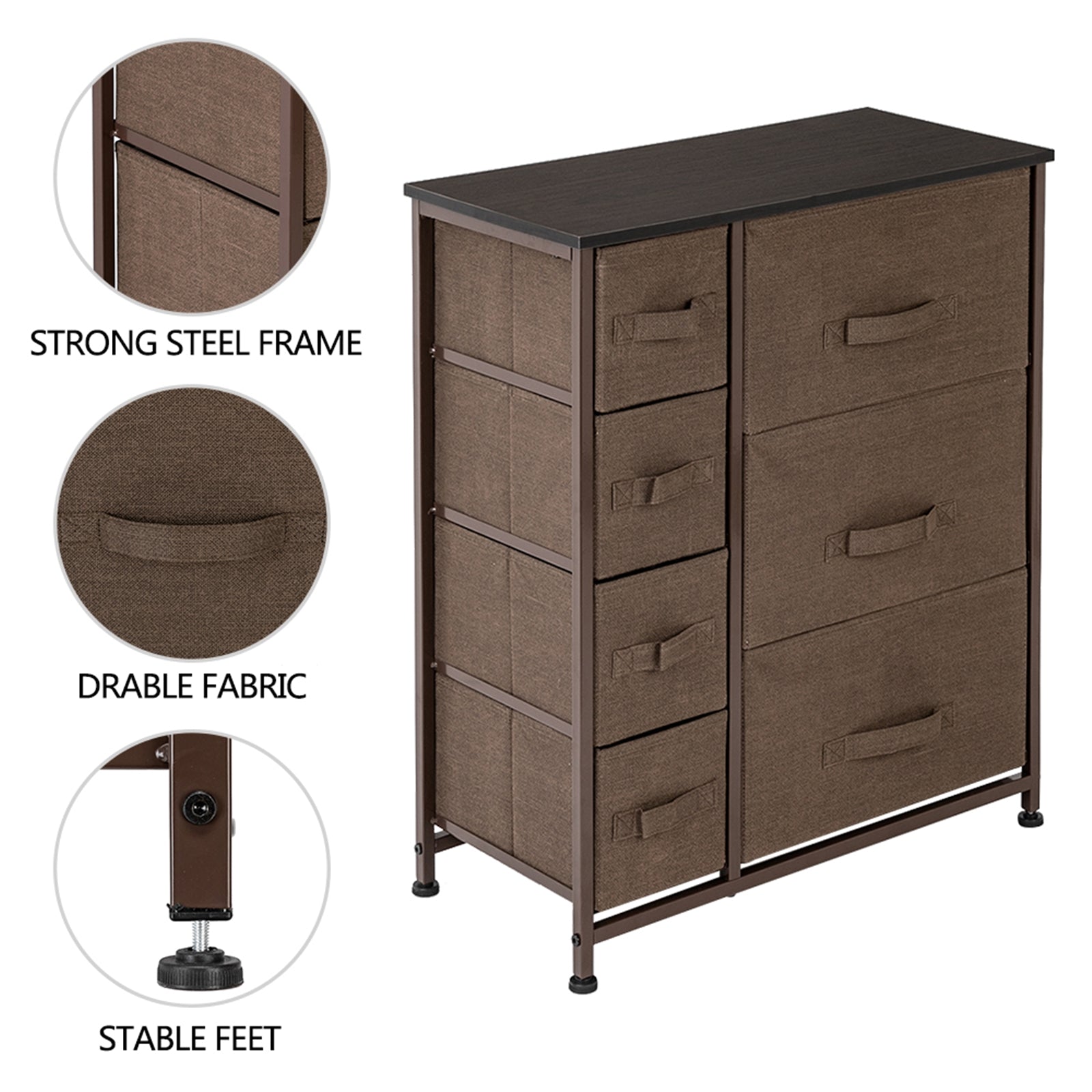 BATE Dresser Organizer with 7 Drawer, Fabric Storage Organizer for Bedroom, Living Room, Brown