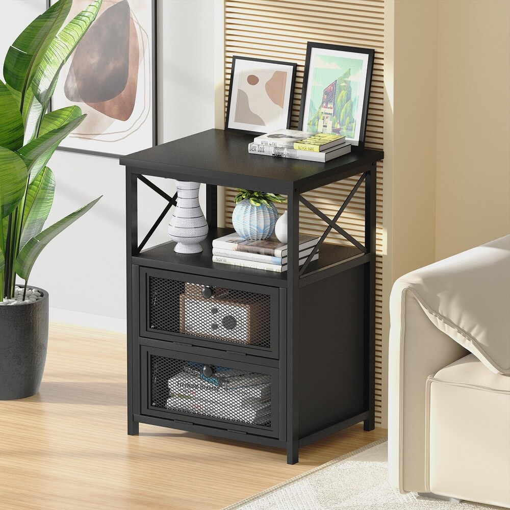 VECELO 23.8'' Tall Nightstand with Storage Shelves