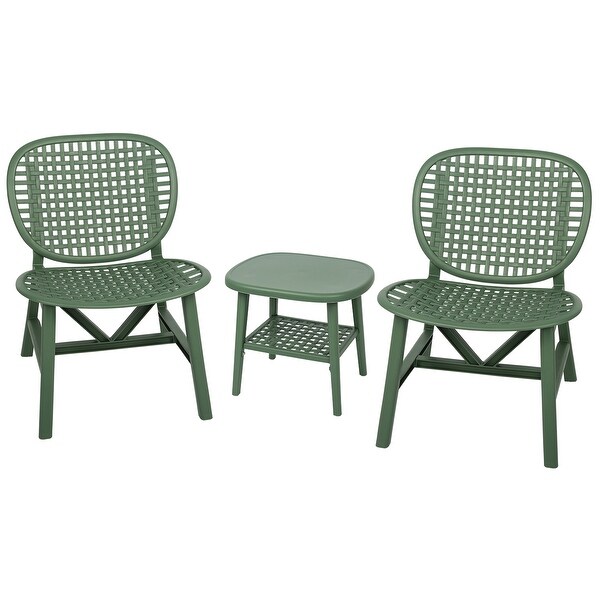 3 Pieces Hollow Patio Table Chair Set All Weather Conversation Bistro Set with Open Shelf Table - Overstock - 37455731