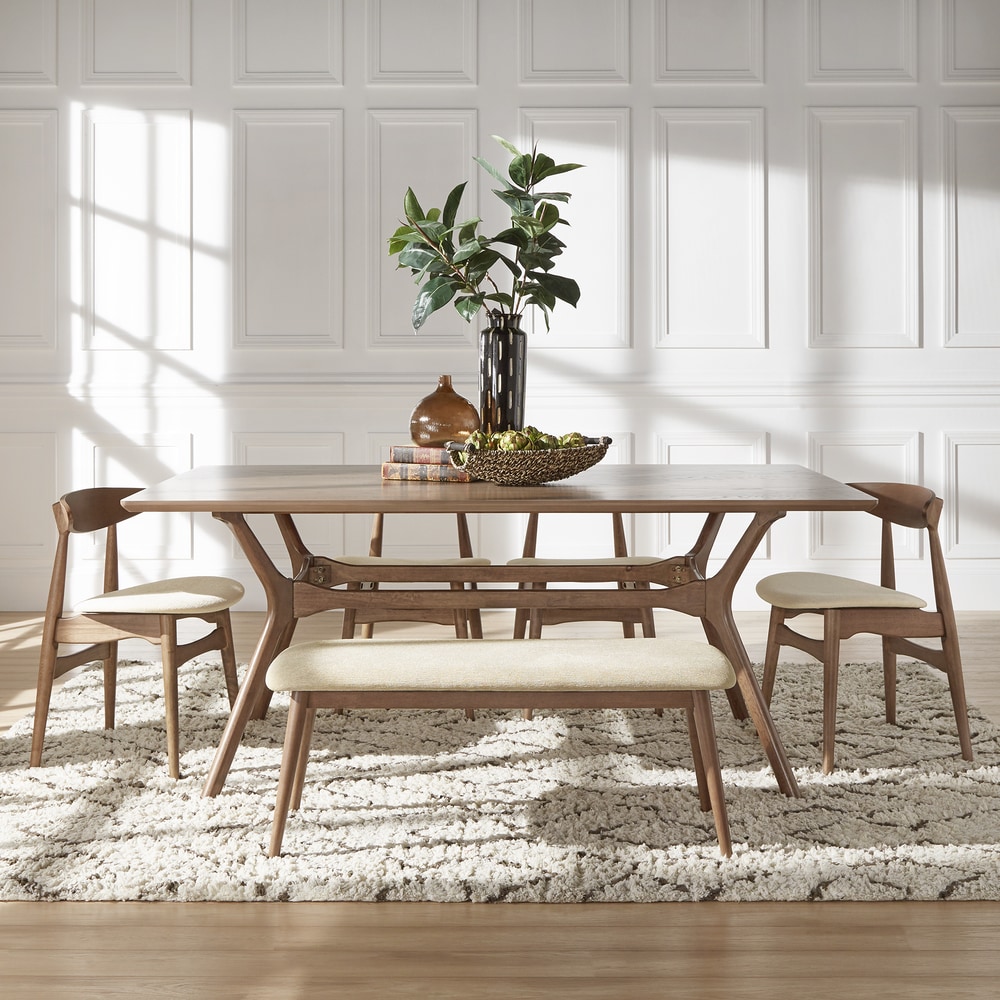 Nadine Dark Walnut Finish Rectangular Dining Set   Curved Back Chairs by iNSPIRE Q Modern