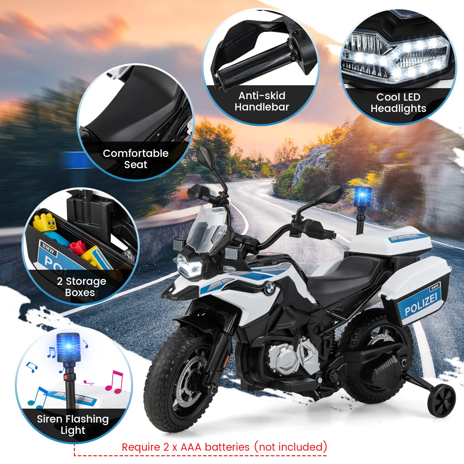 Costzon Kids Ride on Police Motorcycle, 12V Battery Powered Licensed BMW Dirt Bike