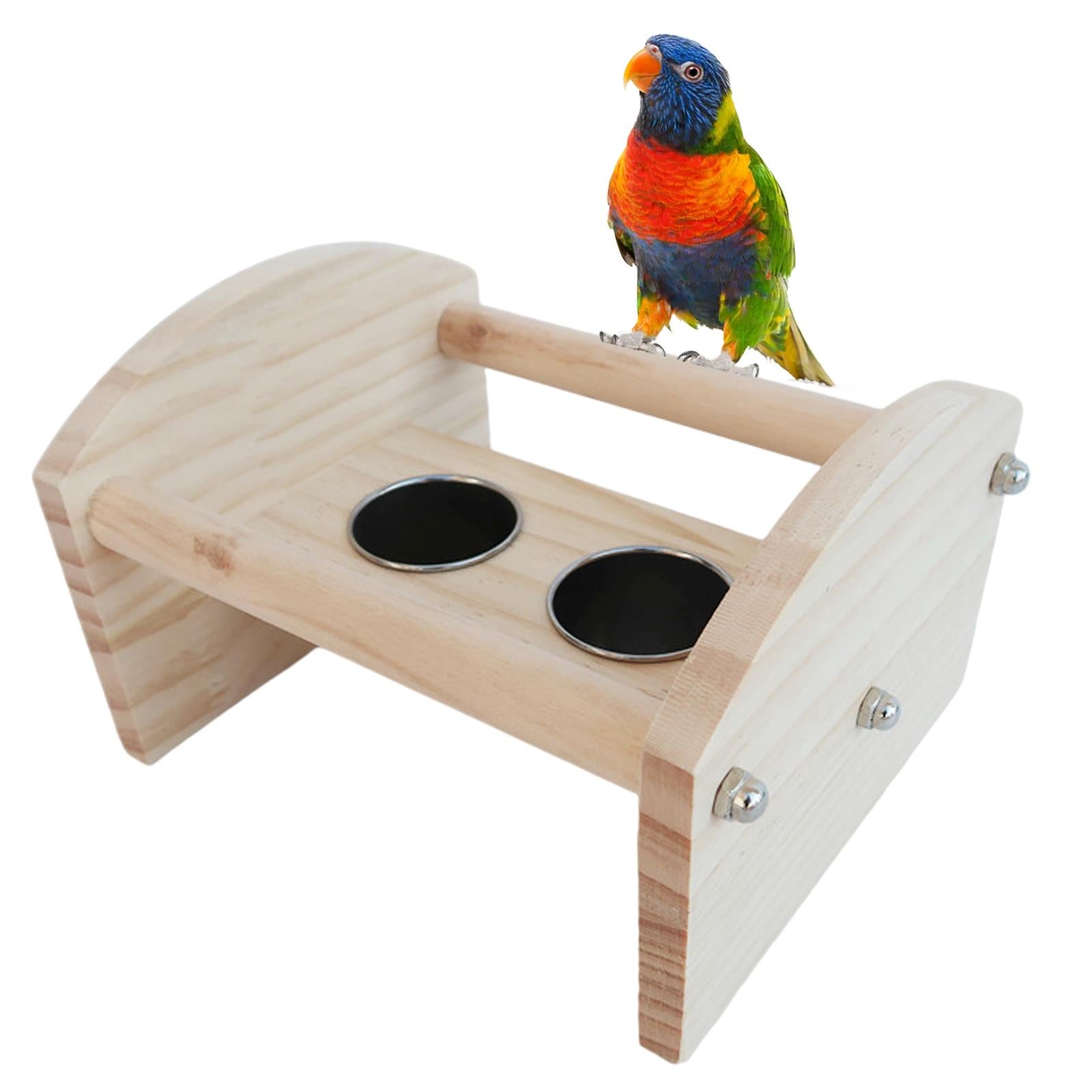 Bird Perch Stand W/ Bowl Cage Accessories Playstand Training Pet Supplies Bird Activity Stand Playground for Parakeet Parrots wood