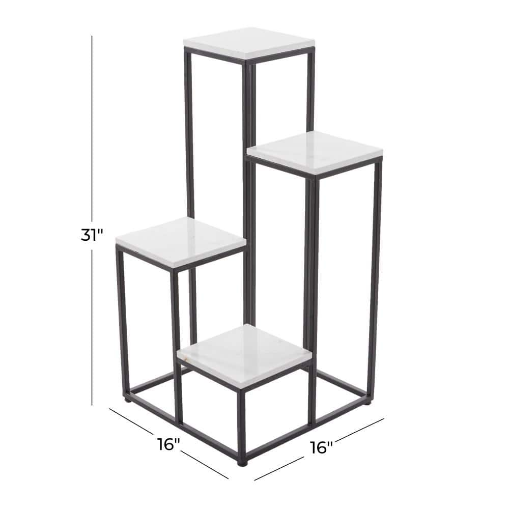 Litton Lane 31 in. White Square Marble Plantstand with 4-Tiers 040285