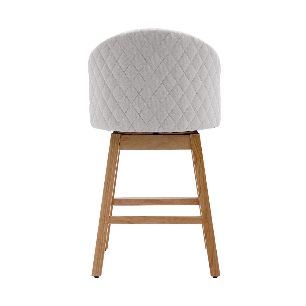 Modern Swivel Bar Stools  Performance Fabric Upholstered Counter Height Bar Stool with Back  Solid Wood Legs  Set of 2