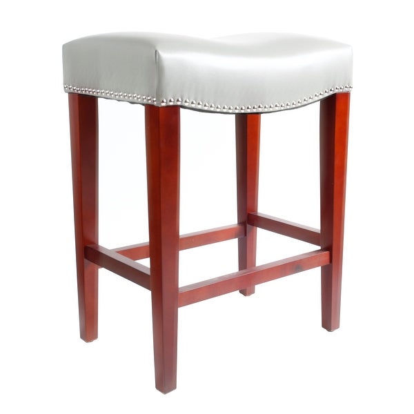 Counter Height Leather Bar Stools Set of 2 for Counter Backless Modern Barstools Upholstered Chairs with Rubber Wood Legs