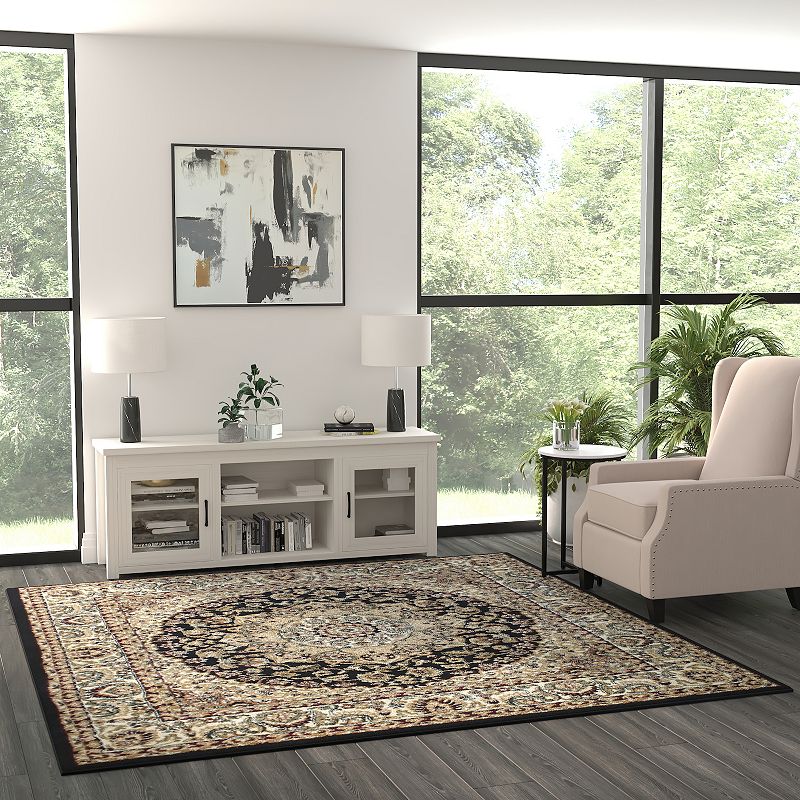 Masada Rugs Masada Rugs Bellagio Collection 7'x7' Traditional Square Area Rug in Black - Design B401