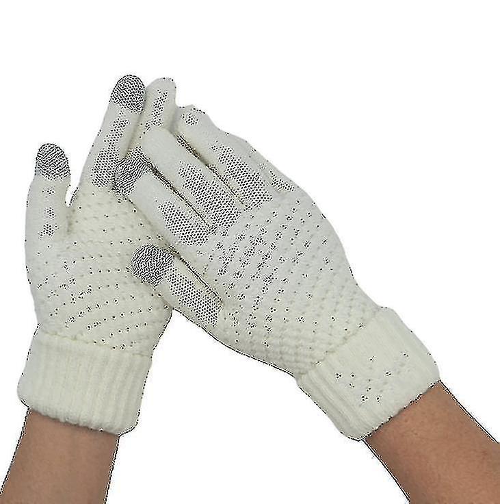 Winter Touchscreen Gloves For Men Women Anti-slip Touch Screen Warm Lined Knit.white