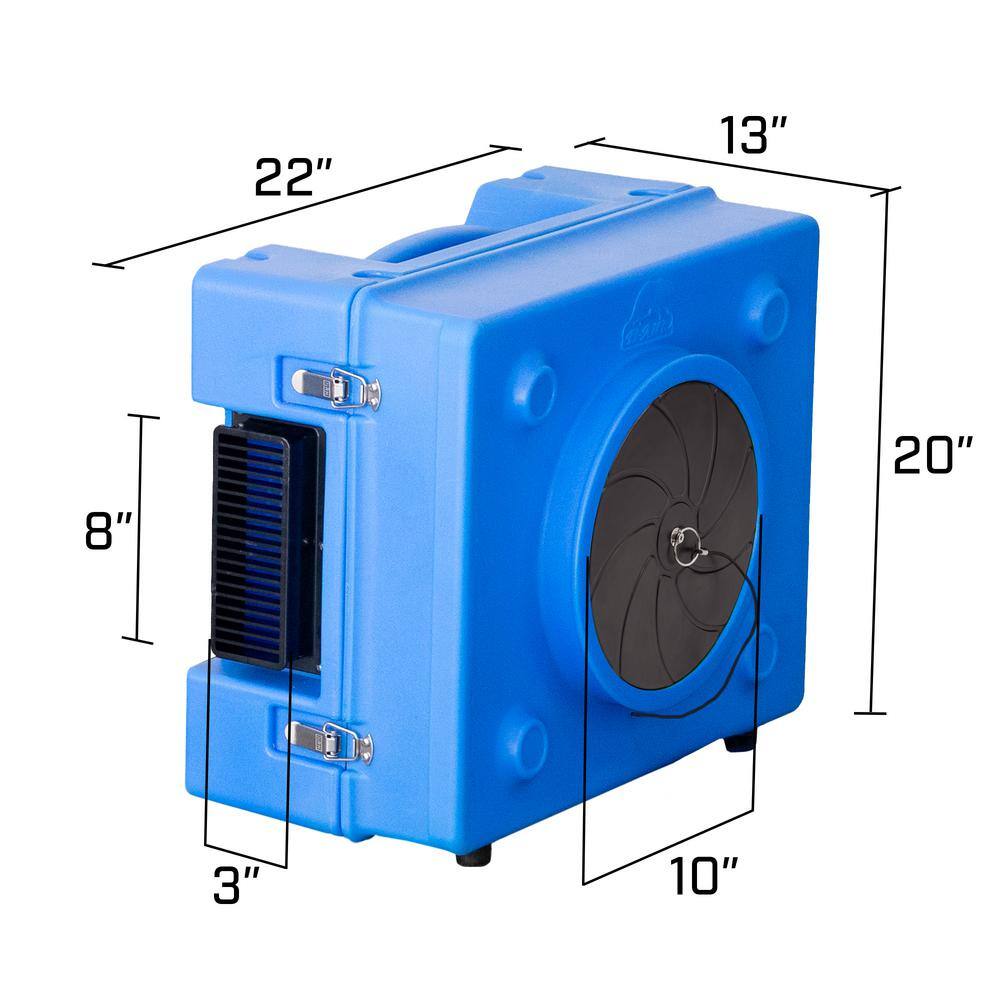 B-Air 13 HP 2.5 Amp HEPA Air Scrubber Purifier for Water Damage Restoration Negative Air Machine in Blue BA-RA-650-BL