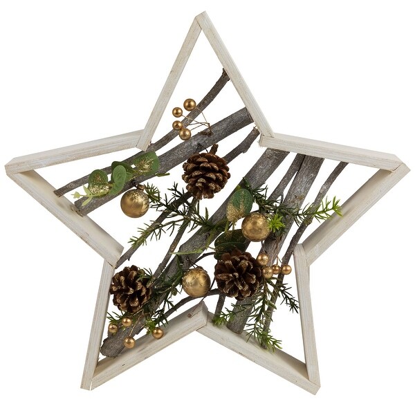 Pinecones and Berries Star Shaped Wooden Christmas Decoration