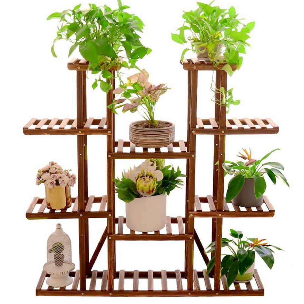 AESOME 6-Tier Potted Plant Stand 46 in. Tall Wood Flower Rack with Display Shelves Holder for pot 8 in. HJ149