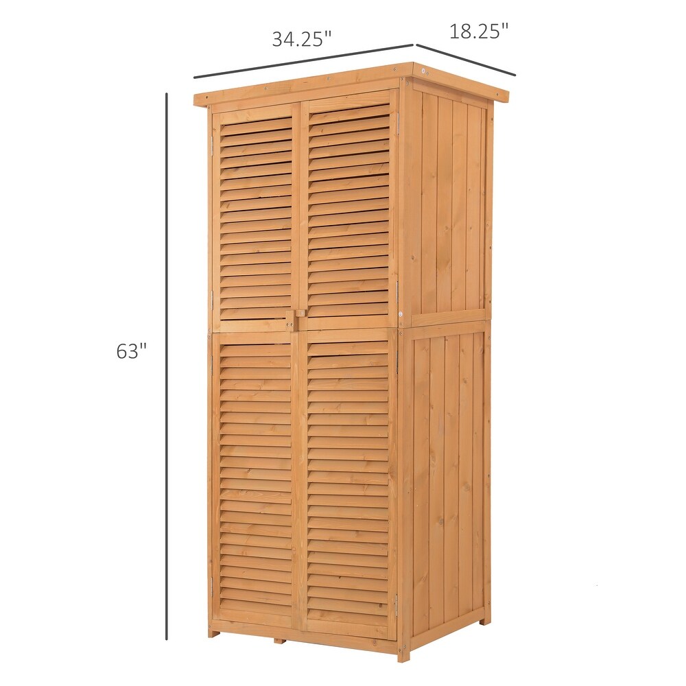 Outsunny 3' x 5' Wooden Garden Storage Shed with Asphalt Roof   2 Large Wood Doors with Lock  Natural