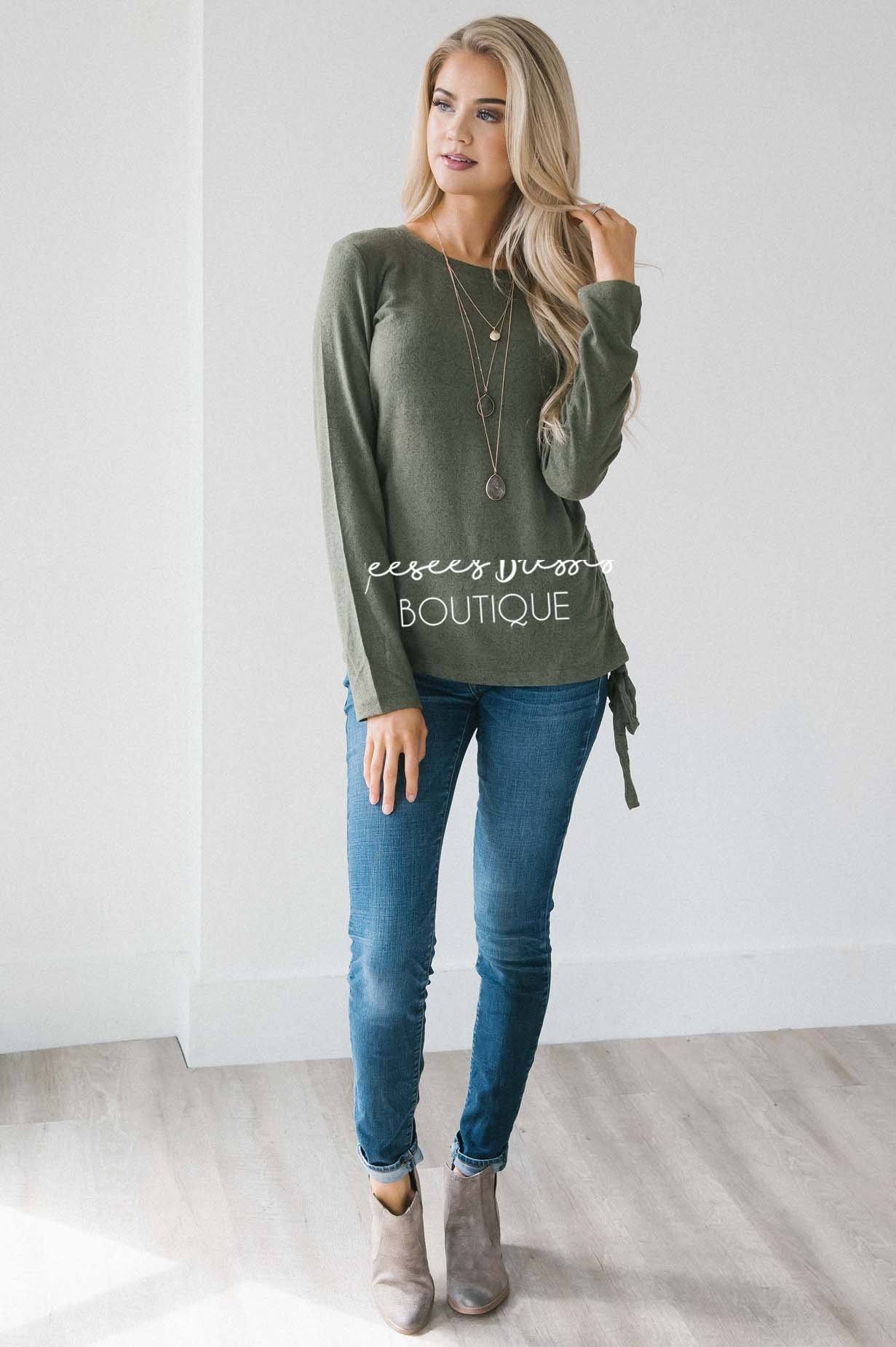 Shirred Side Tie Sweater