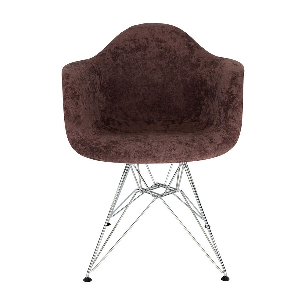 LeisureMod Willow Velvet Eiffel Metal Base Accent Chair - Coffee Brown