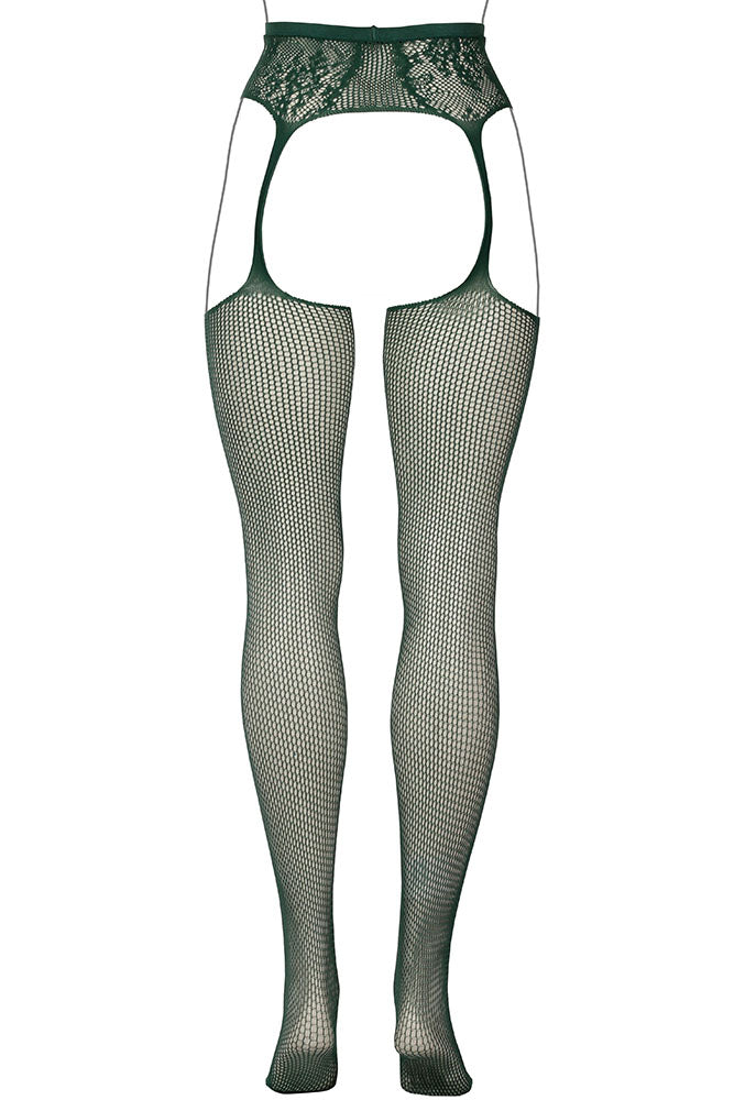 Le Désir Green Fishnet & Lace Garter Belt Combo XL