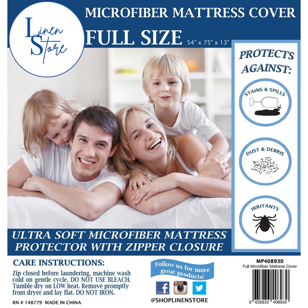 Premium Microfiber Mattress Cover Waterproof Shield Zippered Mattress Bed Protector  Velcro Zip  Ultra Soft   White