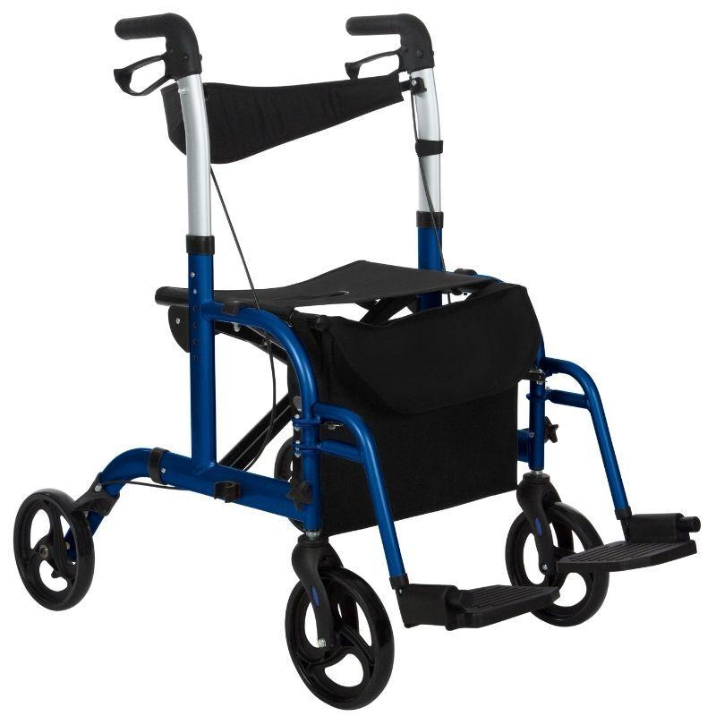 Vive Health Lightweight Folding Wheelchair Rollator - Height Adjustable, 300Lbs Weight Capacity, w/ Storage Bag