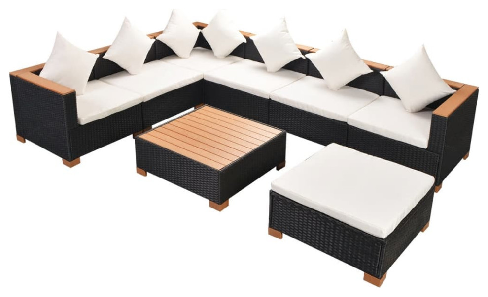 vidaXL Patio Sofa Set Sectional Sofa Patio Furniture 8 Piece Poly Rattan Black   Tropical   Outdoor Sofas   by vidaXL LLC  Houzz