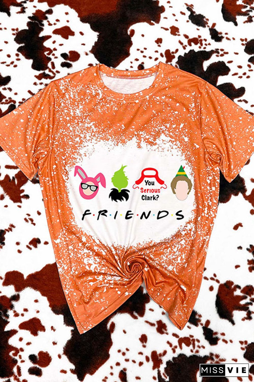 Christmas Friends,Christmas Movie Characters Bleached Graphic Tee Wholesale