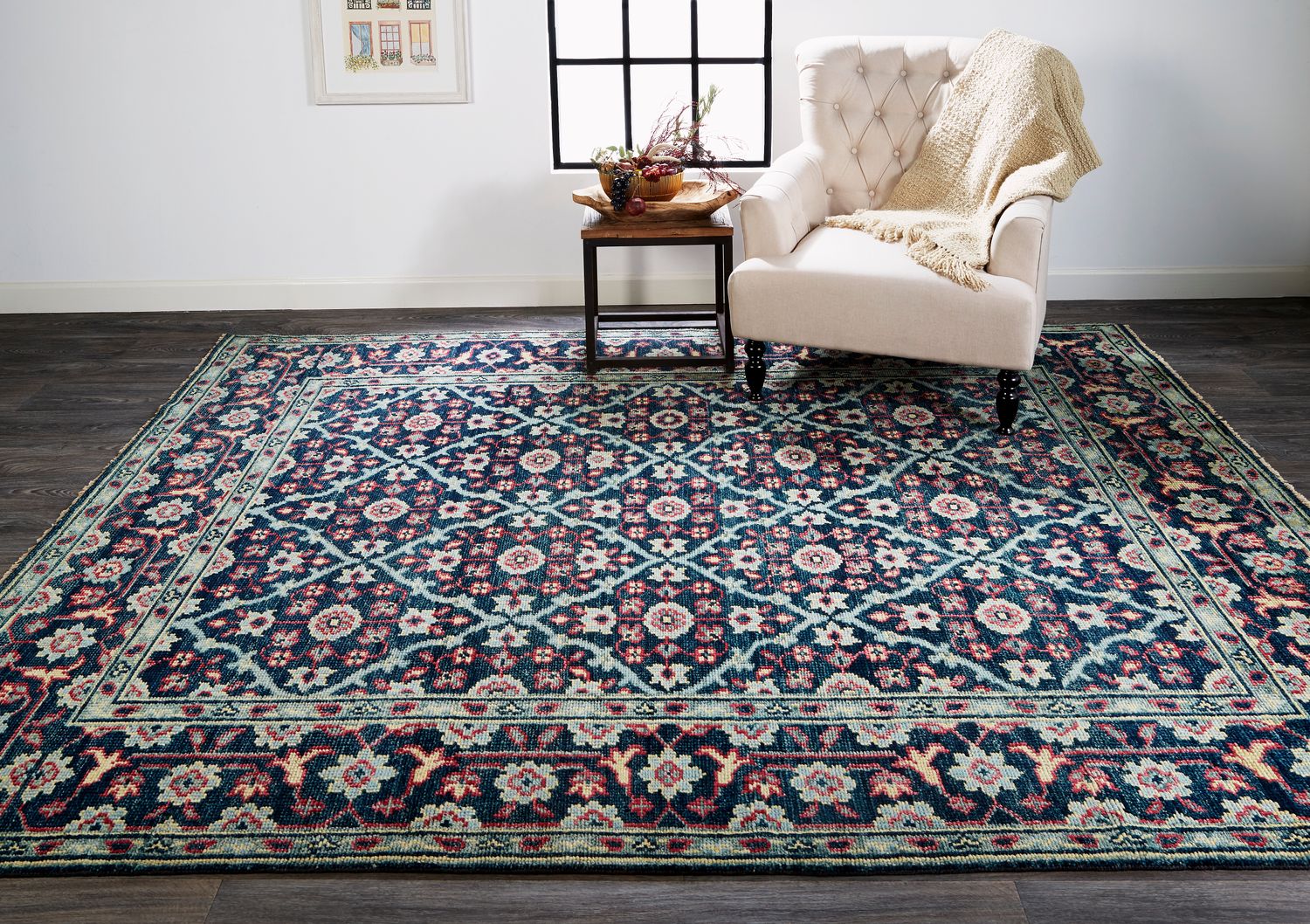 Bashyr Hand Knotted Teal and Red Rug by BD Fine