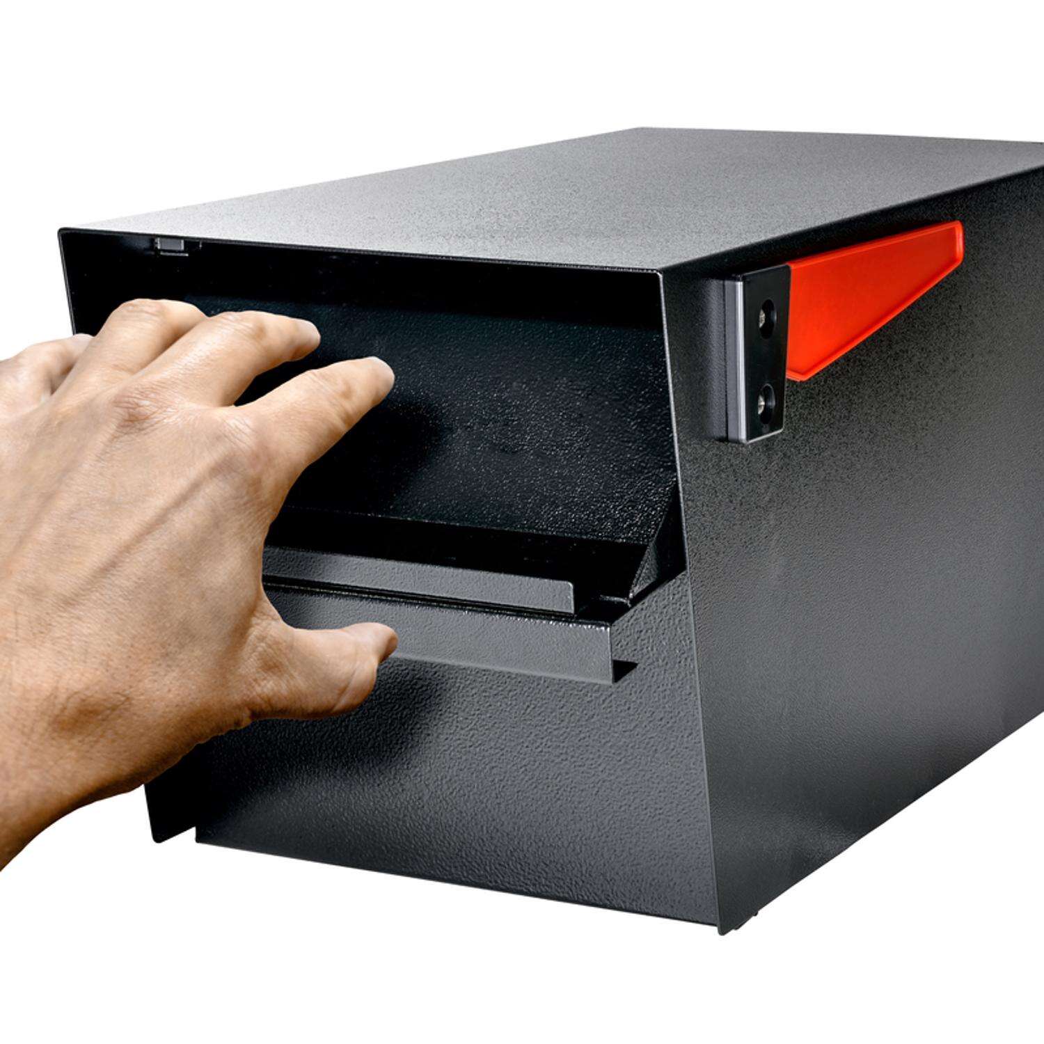 Mail Boss Mail Manager Modern Galvanized Steel Post Mount Black Locking Mailbox