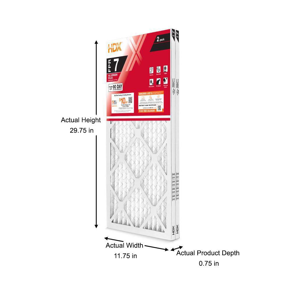 HDX 12 in. x 30 in. x 1 in. Allergen Plus Pleated Air Filter FPR 7 (2-Pack) HDX2P7-011230