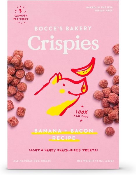 Bocce's Bakery Crispies Banana and Bacon Recipe Dog Treats， 10-oz box