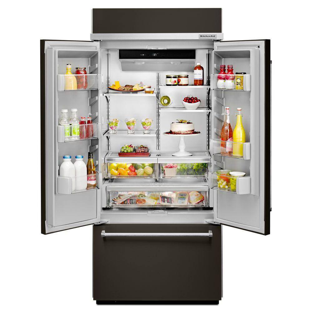 KitchenAid 20.8 cu. ft. Built-In French Door Refrigerator in Black Stainless with Platinum Interior KBFN506EBS