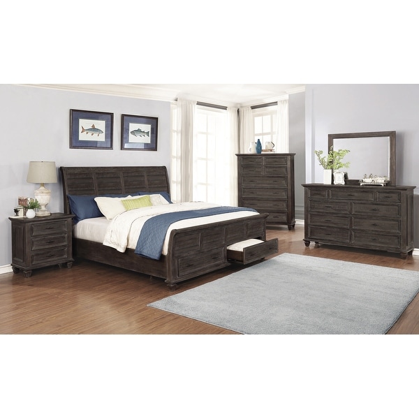 Minton Weathered Carbon 4-piece Bedroom Set with 2 Nightstands and Chest - - 35216415