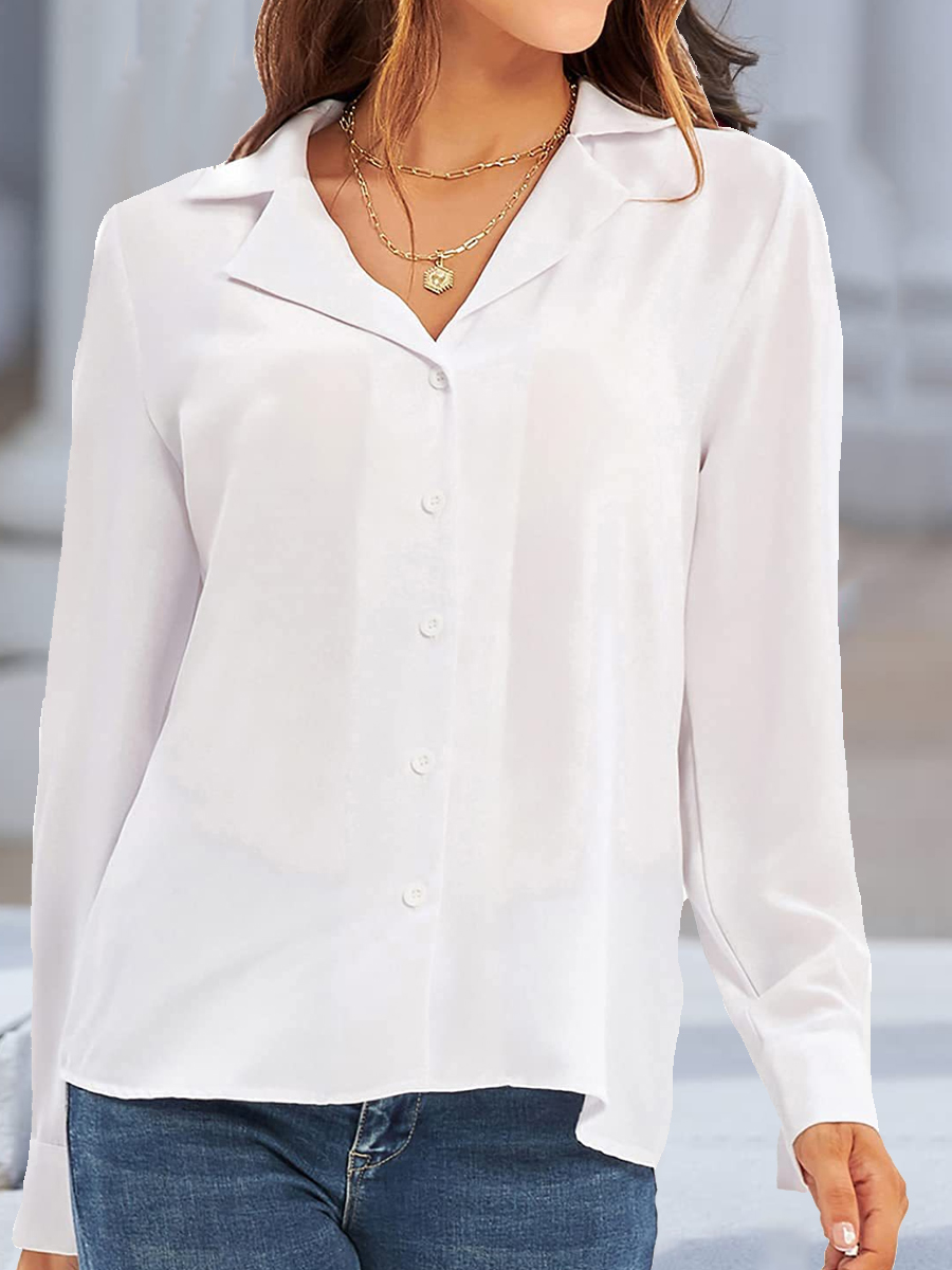 Casual Solid Color Lapel Long Sleeve Shirt