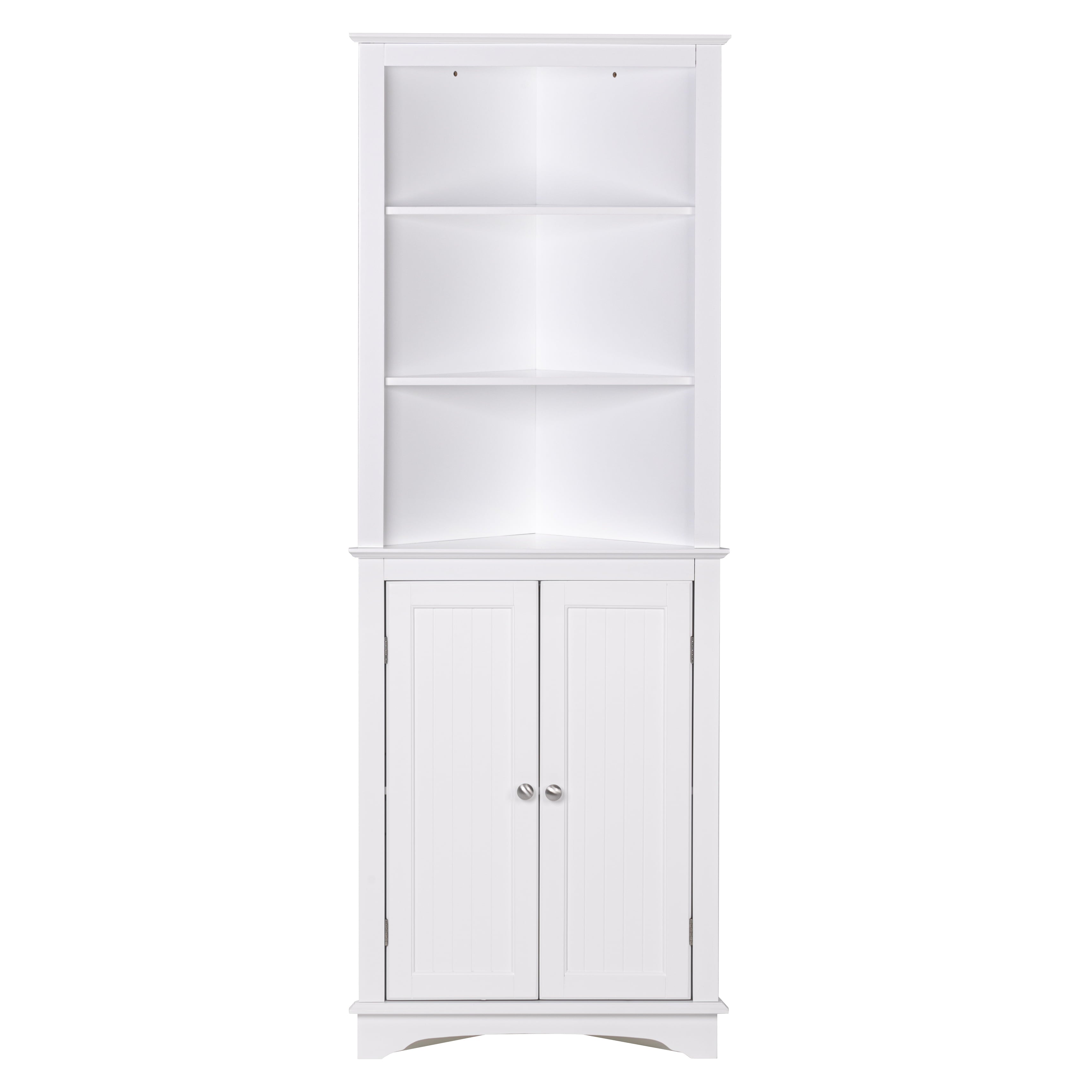 Spirich Tall Corner Cabinet with 2 -Shutter Doors, free-standing floor cabinet, White