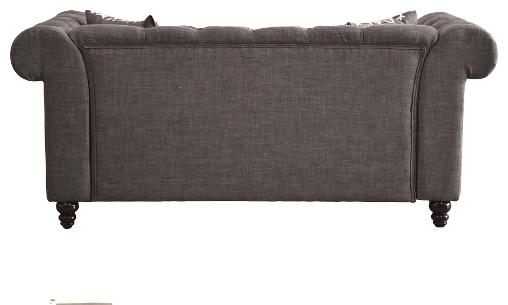 ACME Aurelia Loveseat With 2 Pillows  Gray Linen   Traditional   Loveseats   by HedgeApple  Houzz