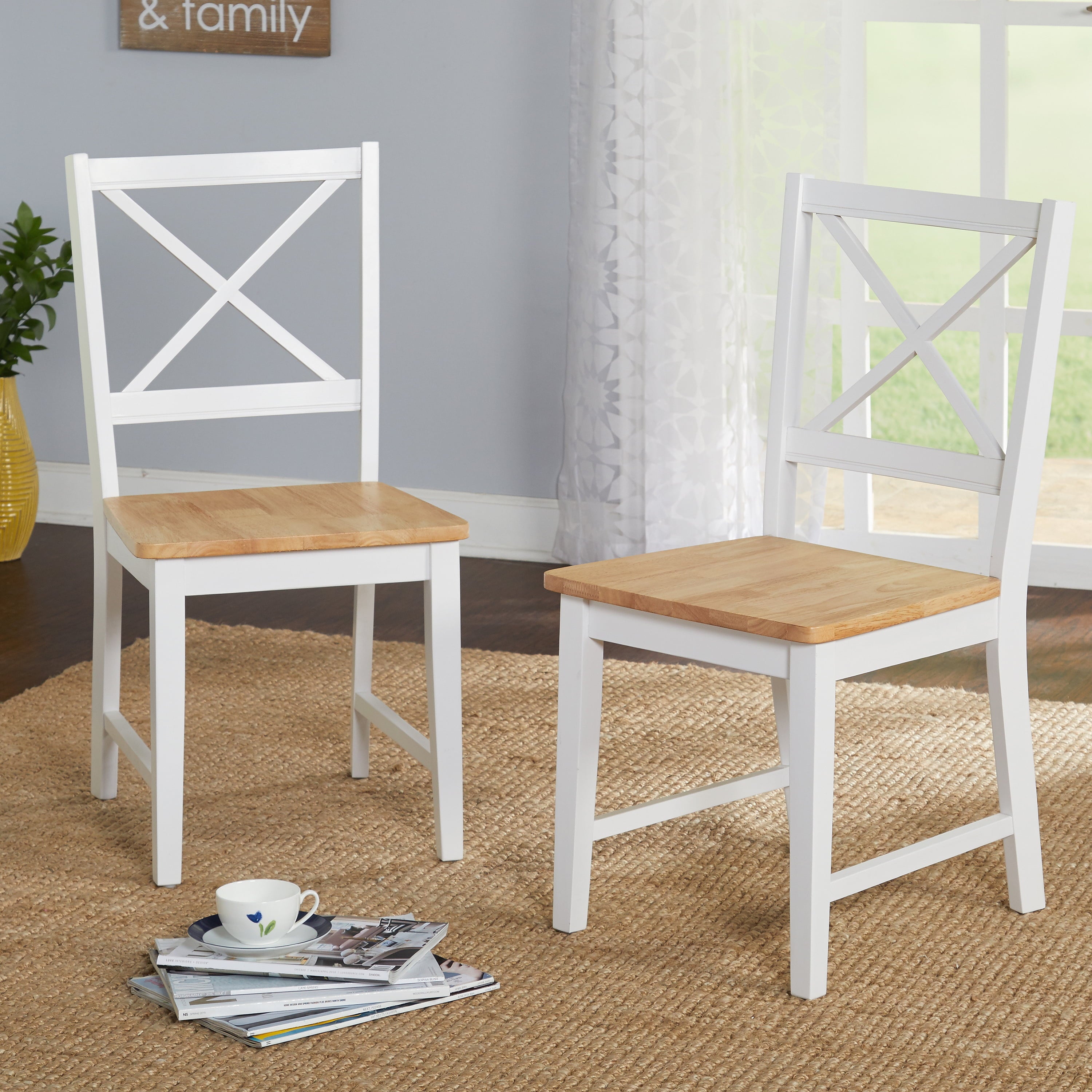 Virginia Cross-Back Chair， Set of 2， White/Natural