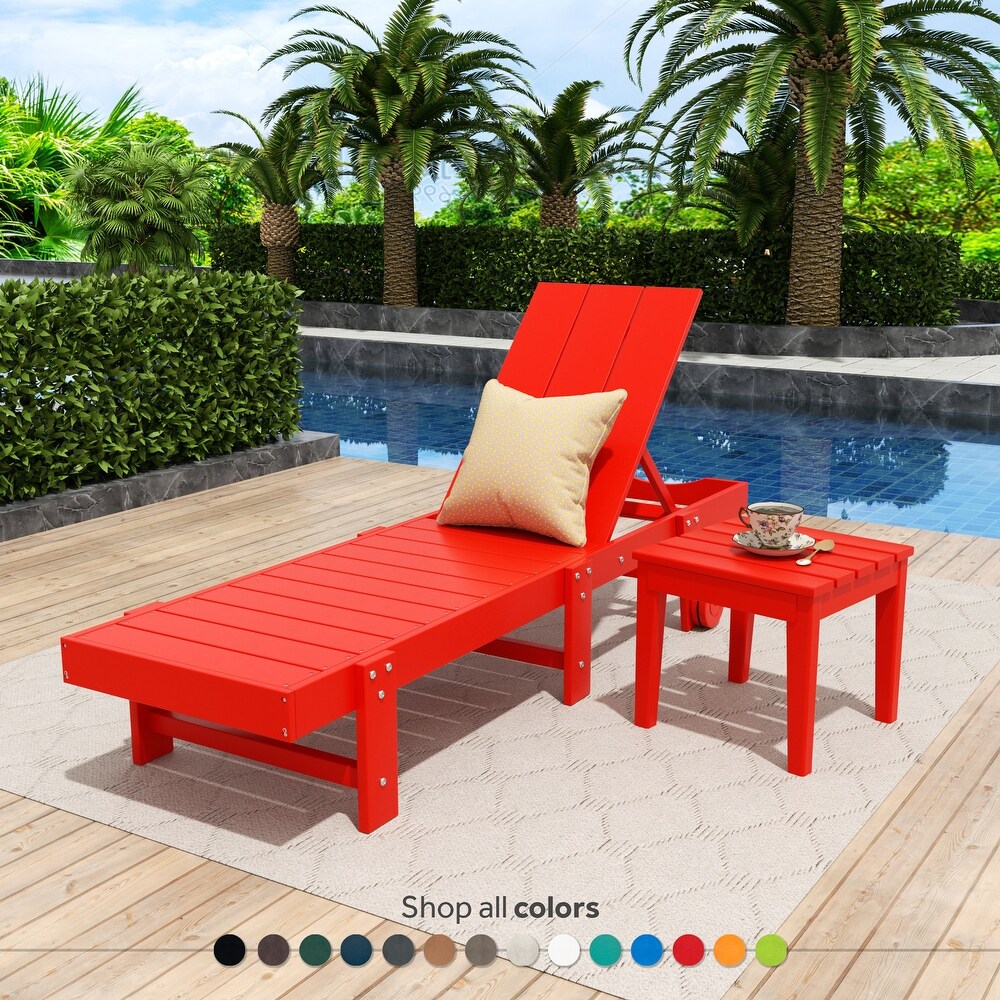 POLYTRENDS Shoreside Modern Poly Eco Friendly  Weather Reclining Chaise Lounge With Wheels and Side Table (2 Piece Set)