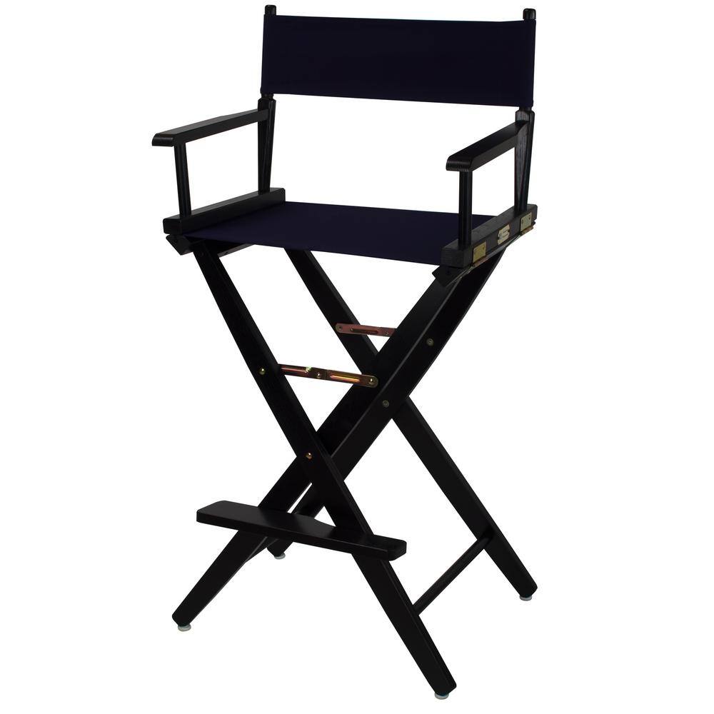 American Trails 30 in. Extra-Wide Black Wood FrameNavy Canvas Seat Folding Directors Chair 206-32032-10