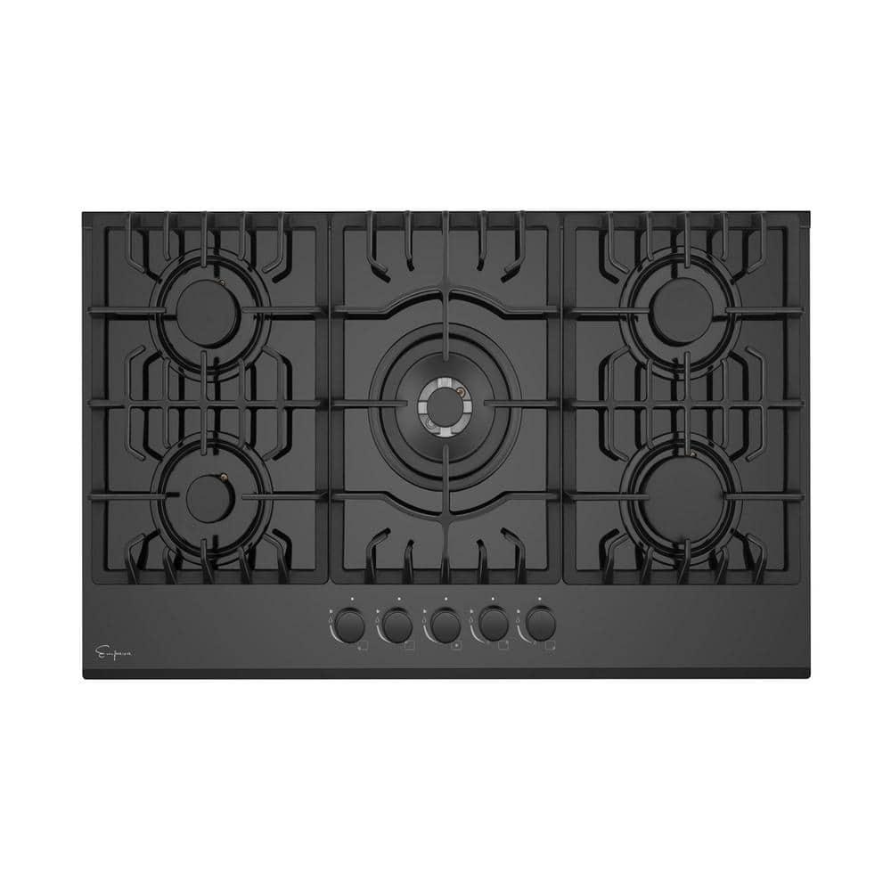 Empava 30 in Gas Stove Cooktop with 5 Italy SABAF Burners in Black Tempered Glass