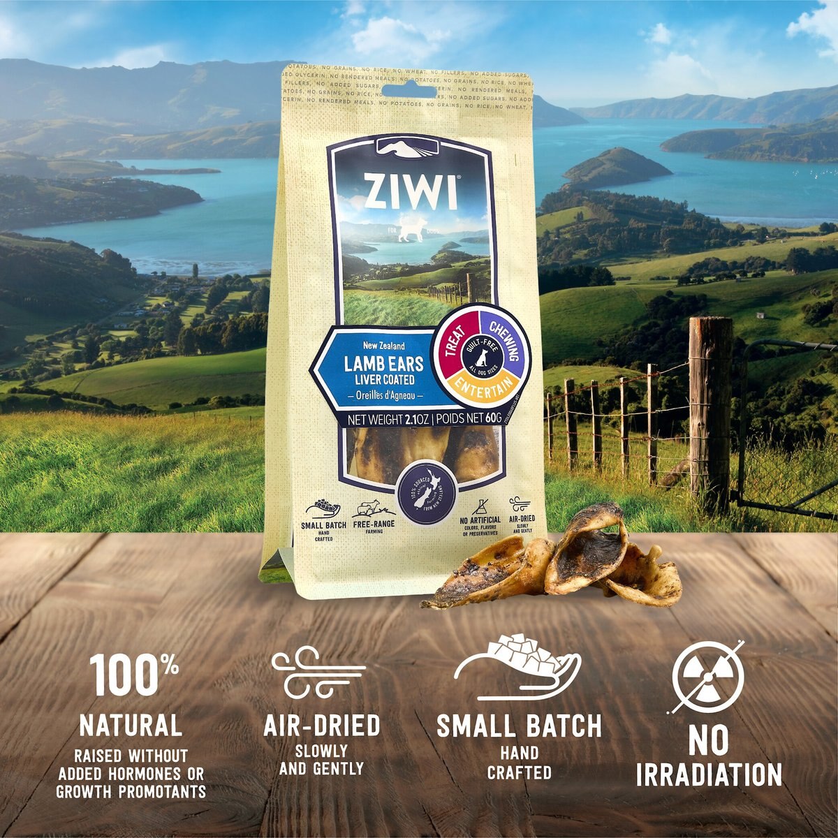 Ziwi Lamb Ears Liver Coated Dog Treats， 2.1-oz bag