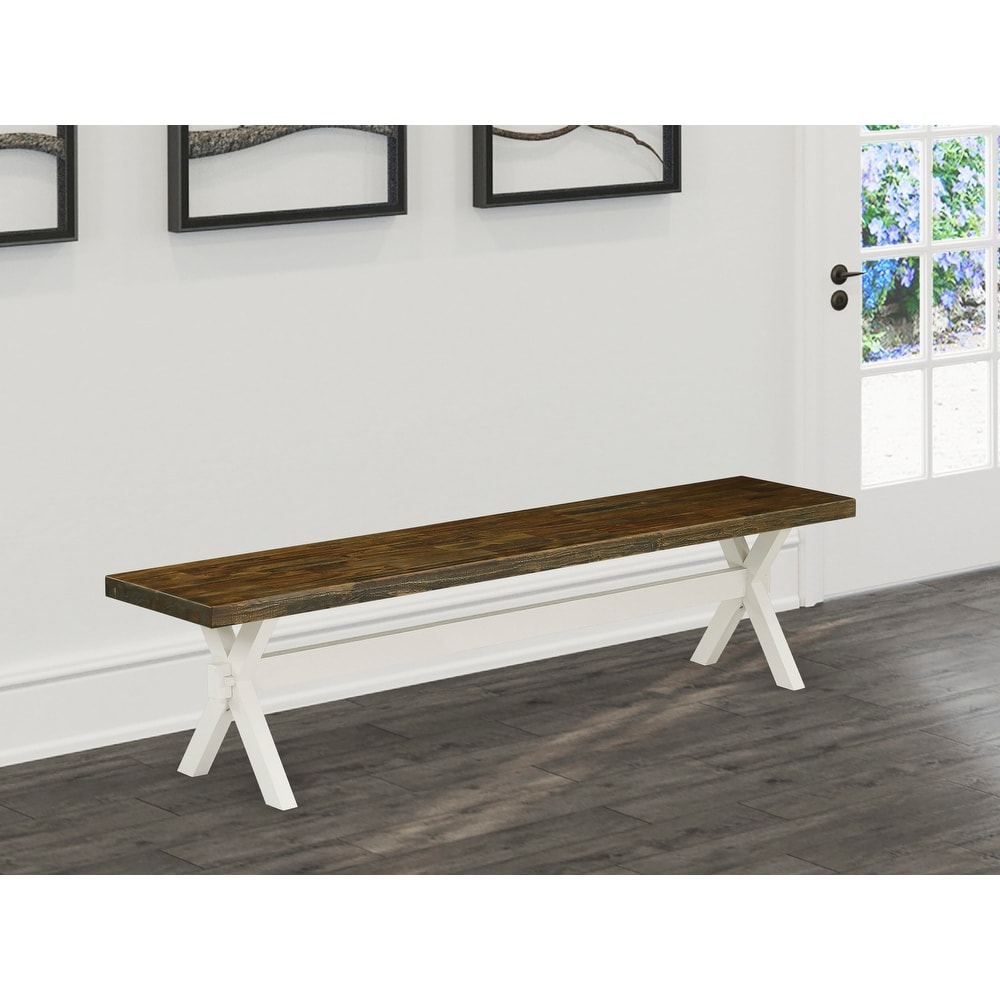 East West Furniture X Style Modern Dining Bench with Wooden Seat(Finish Options)