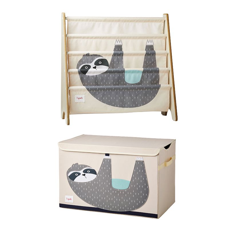 3 Sprouts Collapsible Kids Toy Chest Storage Bin and Bookshelf Rack， Sloth Print