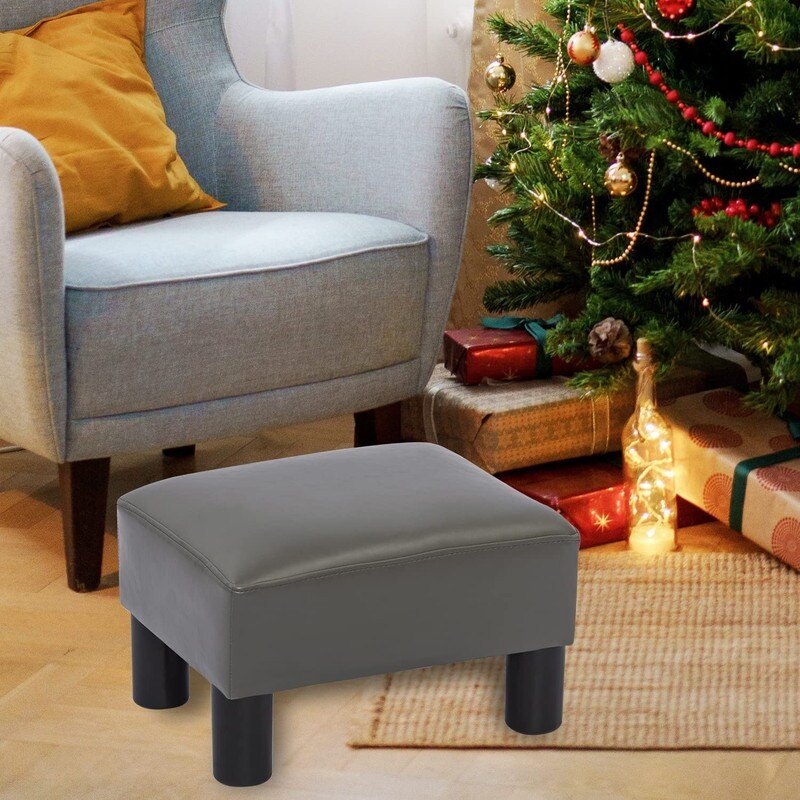 Adeco Small Rectangular Ottoman Modern PU Leather Footrest Stool Chair